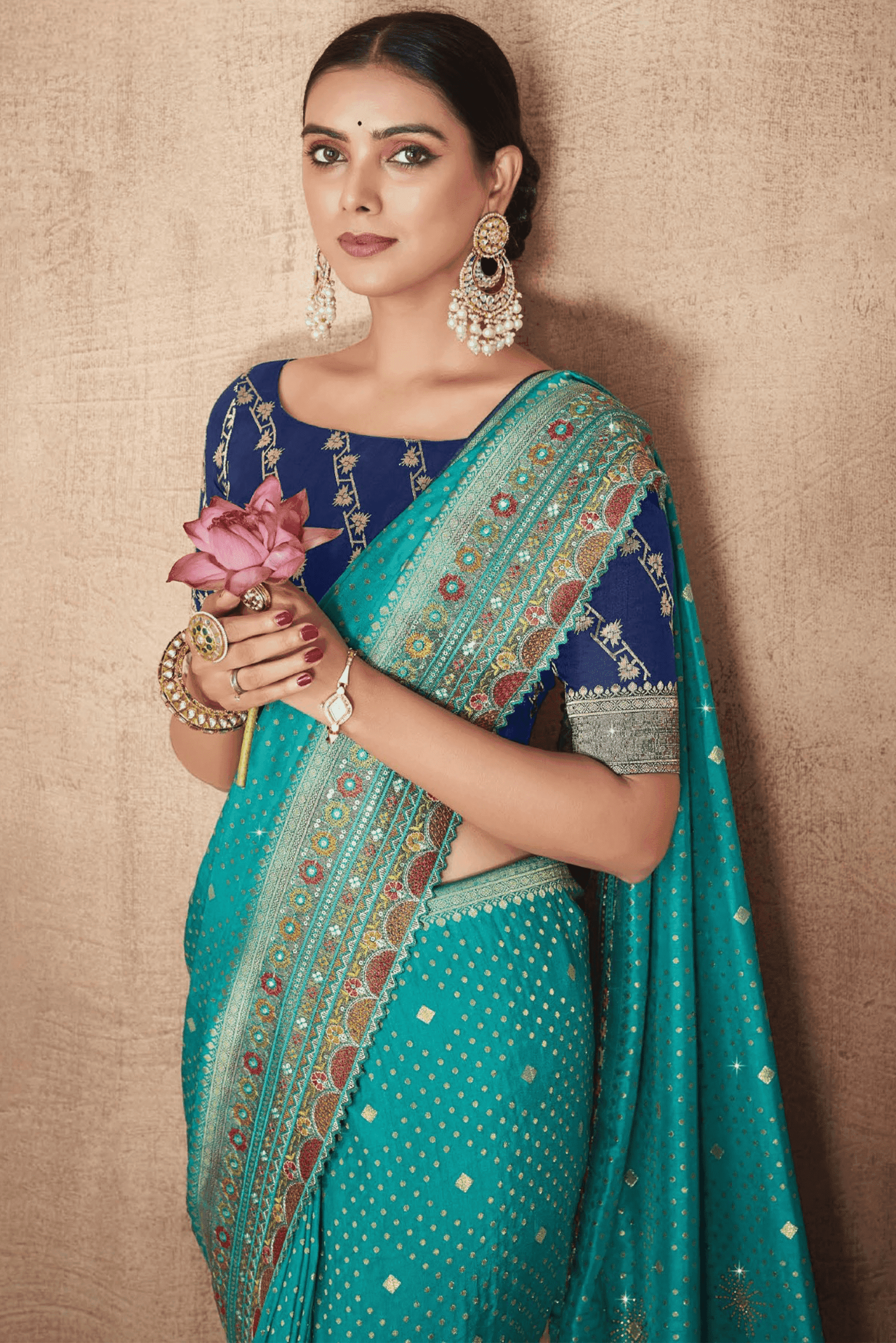 Blue Colour Silver Silk Saree with Contrast Blouse