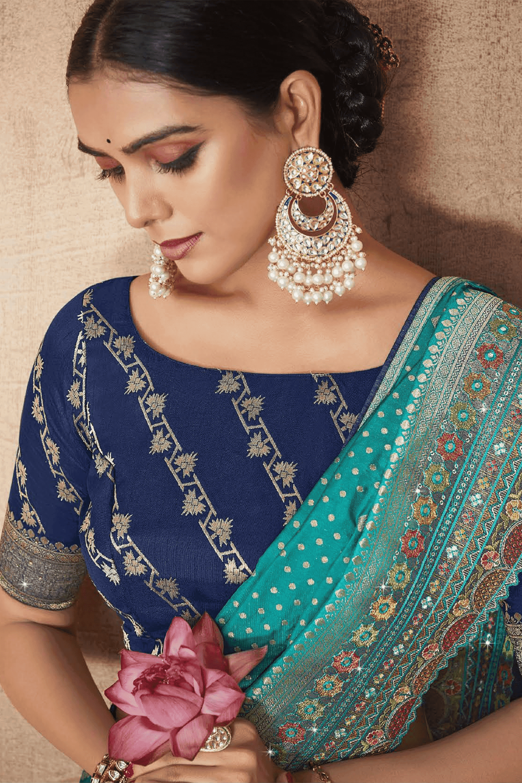 Sky Blue Colour Silk Saree Blouse Designs | New Silk Sare