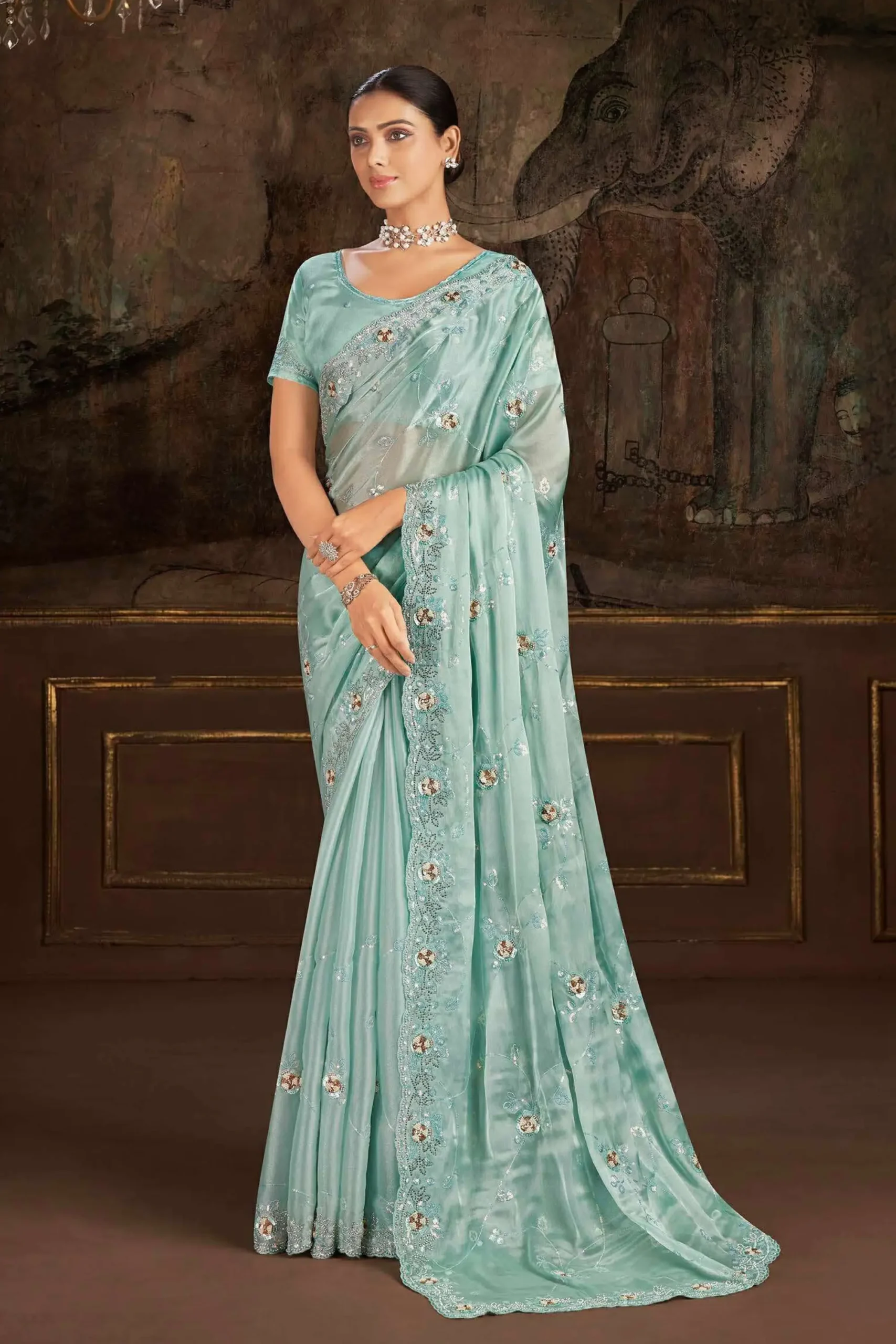 Devastating Malayka Arora heavy fancy silk printed Designer Fancy Saree  Online - RJ Fashion