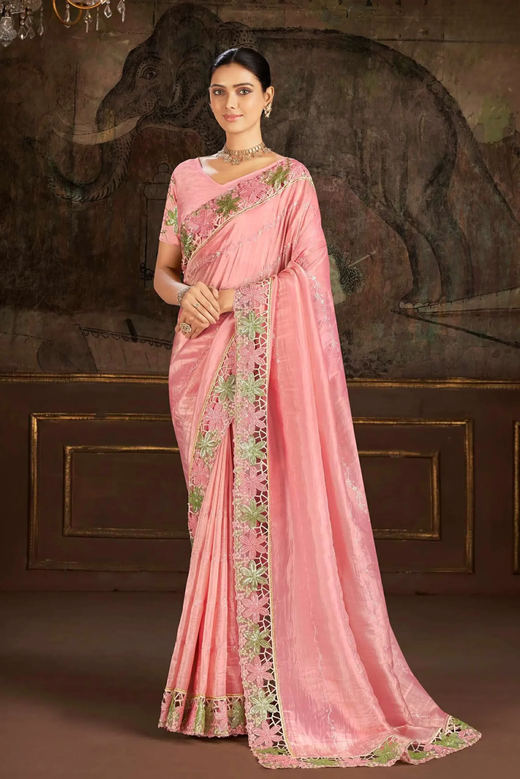 Latest Deisgner Saree Party Wear in Peach Colour| Designer Saree